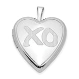 Sterling Silver Heart Locket Pendant with XO Engraving and Polished Striped Accents