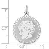 Engravable Boy Disc Charm Pendant in Real 925 Sterling Silver