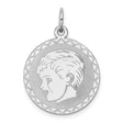Engravable Boy Disc Charm Pendant in Real 925 Sterling Silver