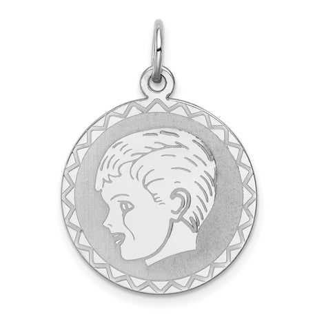 Engravable Boy Disc Charm Pendant in Real 925 Sterling Silver