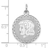 Engravable Girl Disc Charm Pendant in Real 925 Sterling Silver