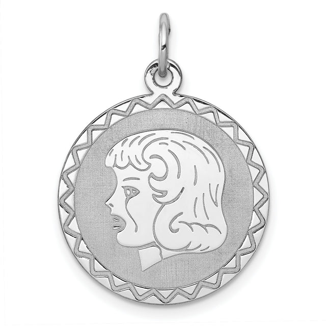 Engravable Girl Disc Charm Pendant in Real 925 Sterling Silver