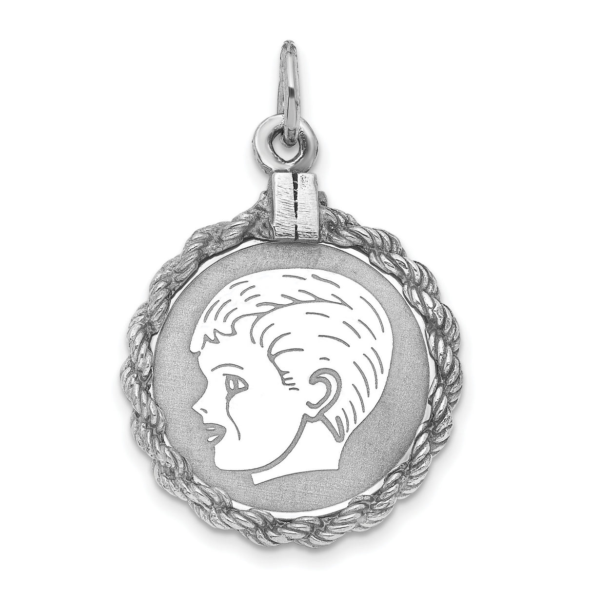 Engravable Boy Polished Front Satin Back Disc Charm Pendant in Real 925 Sterling Silver
