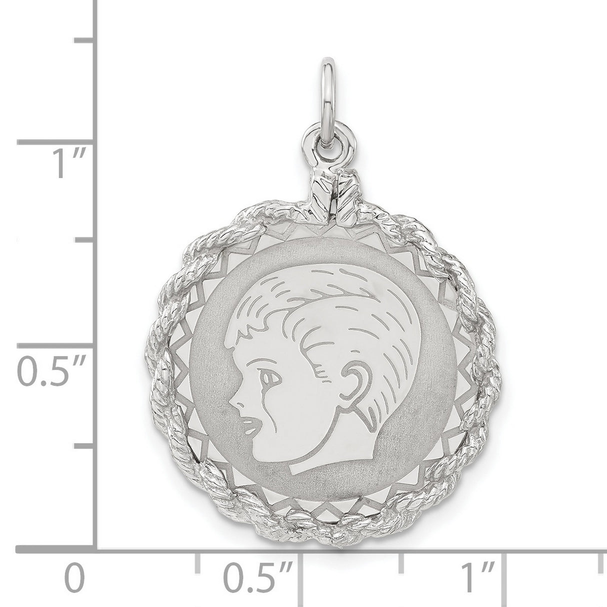 Engravable Boy Polished Front Satin Back Disc Charm Pendant in Real 925 Sterling Silver