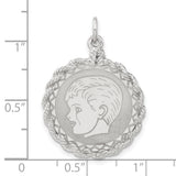 Engravable Boy Polished Front Satin Back Disc Charm Pendant in Real 925 Sterling Silver