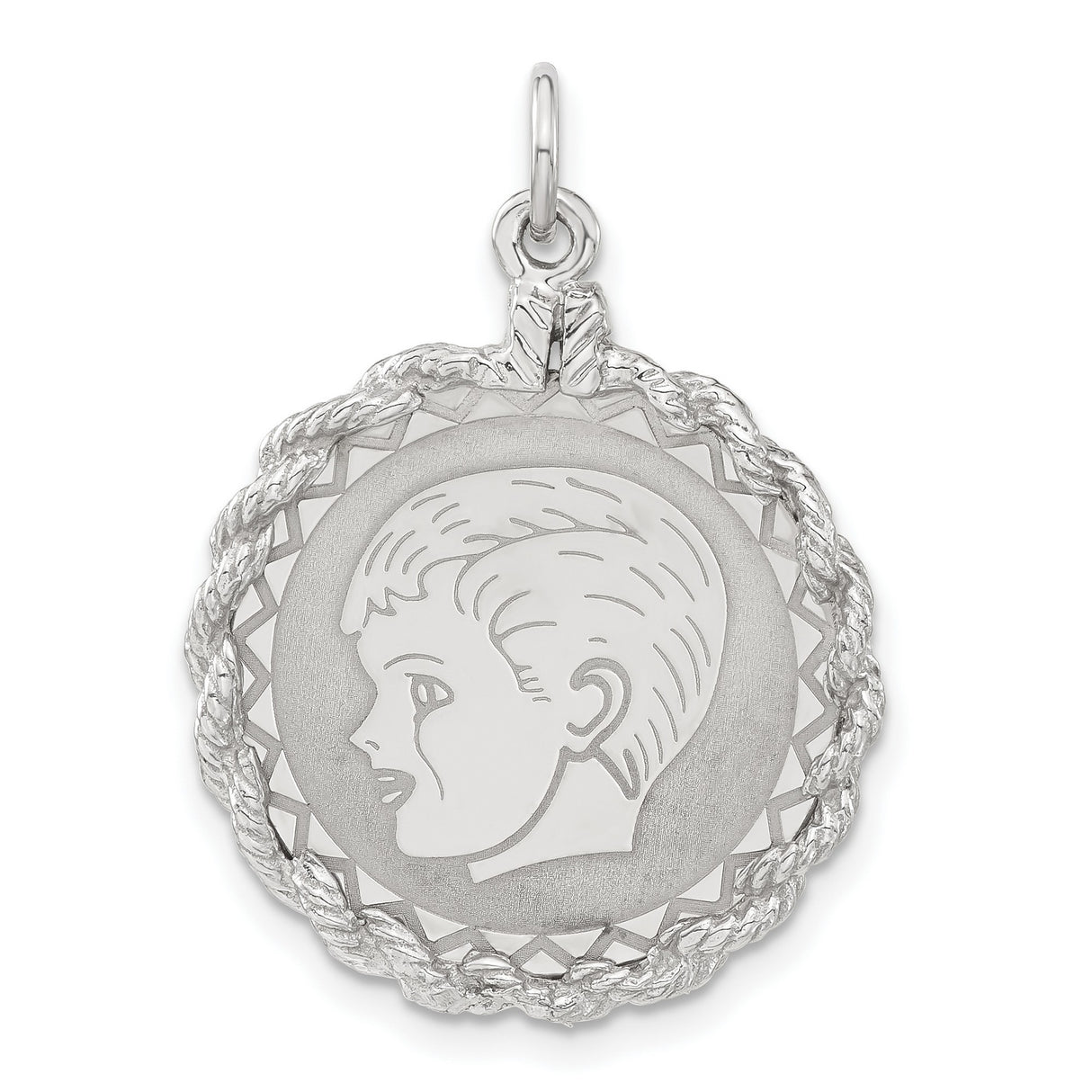 Engravable Boy Polished Front Satin Back Disc Charm Pendant in Real 925 Sterling Silver