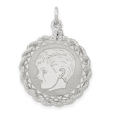 Engravable Boy Polished Front Satin Back Disc Charm Pendant in Real 925 Sterling Silver