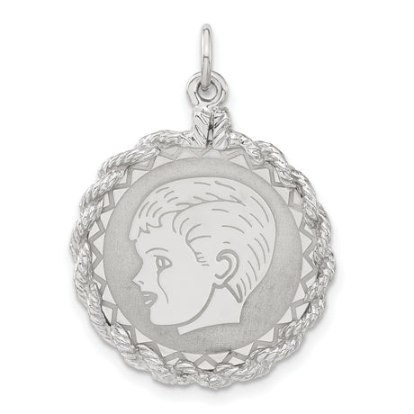 Engravable Boy Polished Front Satin Back Disc Charm Pendant in Real 925 Sterling Silver