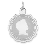 Engravable Boy Disc Charm Pendant in Real 925 Sterling Silver