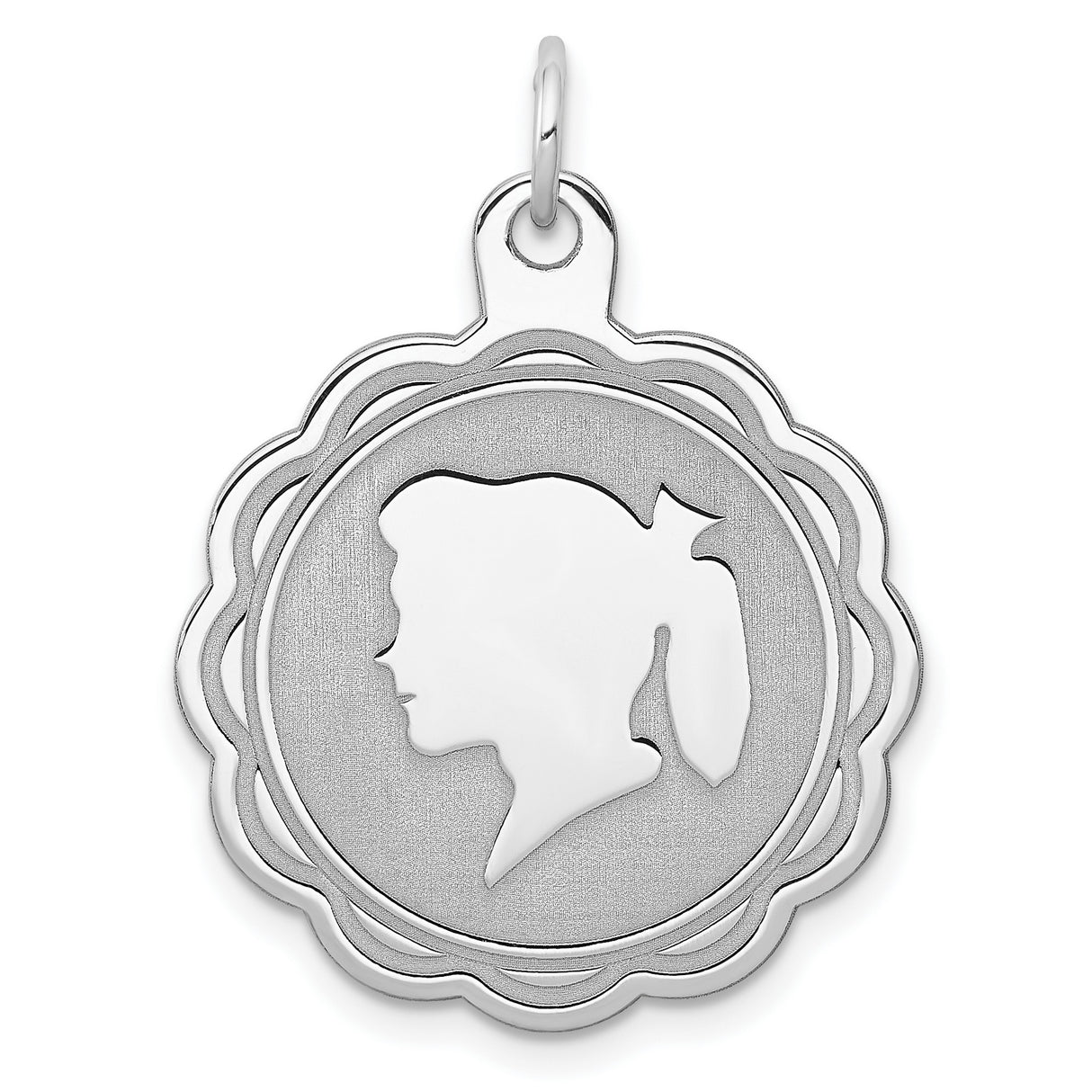 Engravable Girl Disc Charm Pendant in Real 925 Sterling Silver