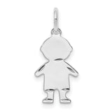 Diamond-Cut Engravable Boy Polished Front/Satin Back Disc Charm Pendant in Real 925 Sterling Silver