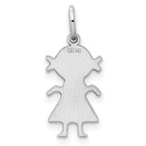 Diamond-Cut Engravable Girl Polished Front/Satin Back Disc Charm Pendant in Real 925 Sterling Silver