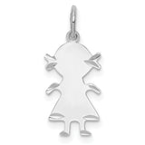 Diamond-Cut Engravable Girl Polished Front/Satin Back Disc Charm Pendant in Real 925 Sterling Silver