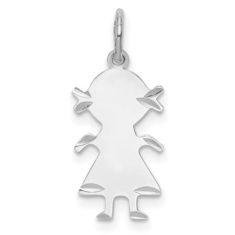 Diamond-Cut Engravable Girl Polished Front/Satin Back Disc Charm Pendant in Real 925 Sterling Silver
