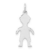 Engravable Boy Polished Front/Satin Back Disc Charm Pendant in Real 925 Sterling Silver
