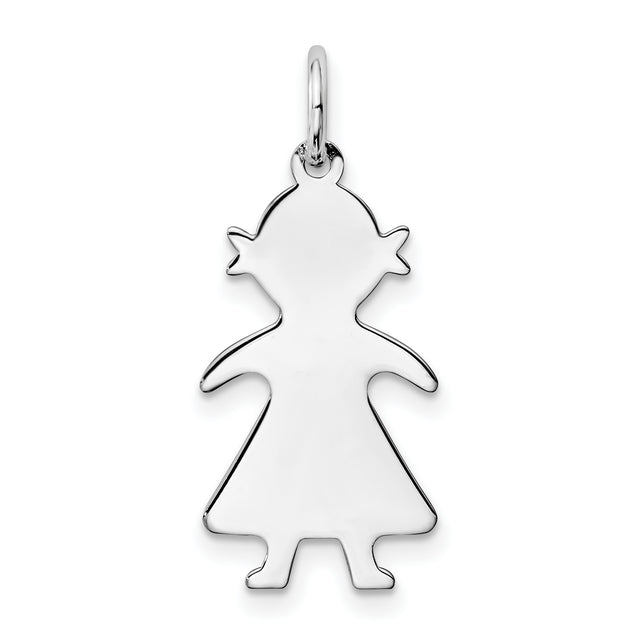 Engravable Girl Polished Front/Back Disc Charm Pendant in Real 925 Sterling Silver