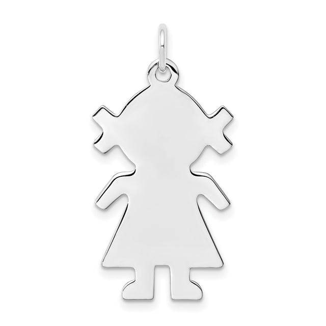 Engravable Girl Polished Front/Satin Back Disc Charm Pendant in Real 925 Sterling Silver