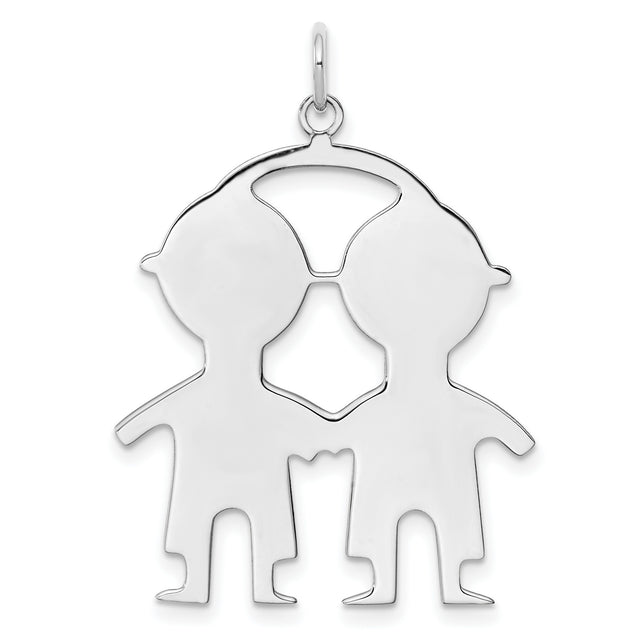 Engravable Boy/Boy Polished Front/Satin Back Disc Charm Pendant in Real 925 Sterling Silver