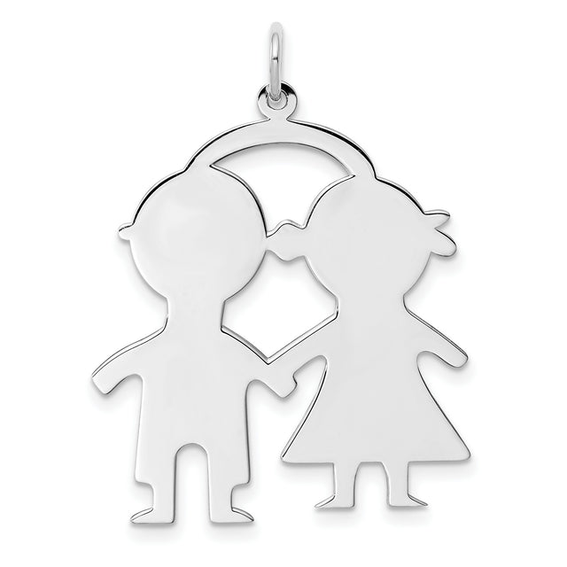 Engravable Boy/Girl Polished Front/Satin Back Disc Charm Pendant in Real 925 Sterling Silver