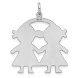 Engravable Girl/Girl Polished Front/Satin Back Disc Charm Pendant in Real 925 Sterling Silver