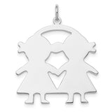 Engravable Girl/Girl Polished Front/Satin Back Disc Charm Pendant in Real 925 Sterling Silver