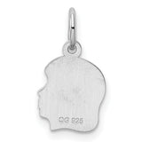 Engravable Girl Polished Front/Satin Back Disc Charm Pendant in Real 925 Sterling Silver