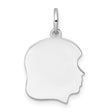 Engravable Girl Polished Front Satin Back Disc Charm Pendant in Real 925 Sterling Silver