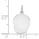Engravable Boy Polished Front/Satin Back Disc Charm Pendant in Real 925 Sterling Silver