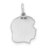 Engravable Girl Polished Front/Satin Back Disc Charm Pendant in Real 925 Sterling Silver