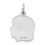 Engravable Girl Polished Front/Satin Back Disc Charm Pendant in Real 925 Sterling Silver