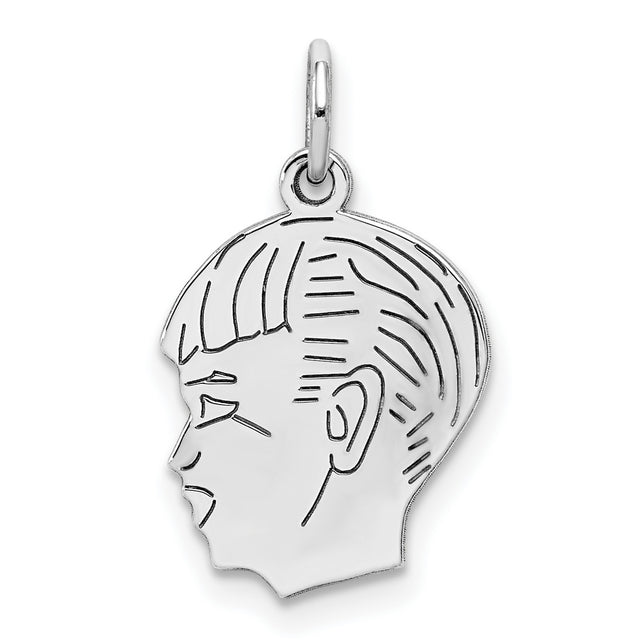 Engravable Boy Polished Front/Satin Back Disc Charm Pendant in Real 925 Sterling Silver