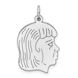 Engravable Girl Polished Front/Satin Back Disc Charm Pendant in Real 925 Sterling Silver