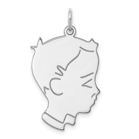 Engravable Boy Polished Front/Satin Back Disc Charm Pendant in Real 925 Sterling Silver