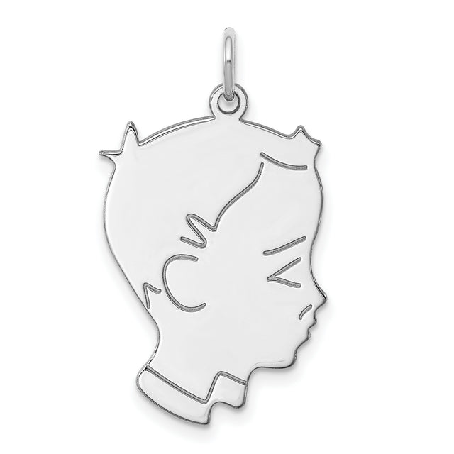 Engravable Boy Polished Front/Satin Back Disc Charm Pendant in Real 925 Sterling Silver