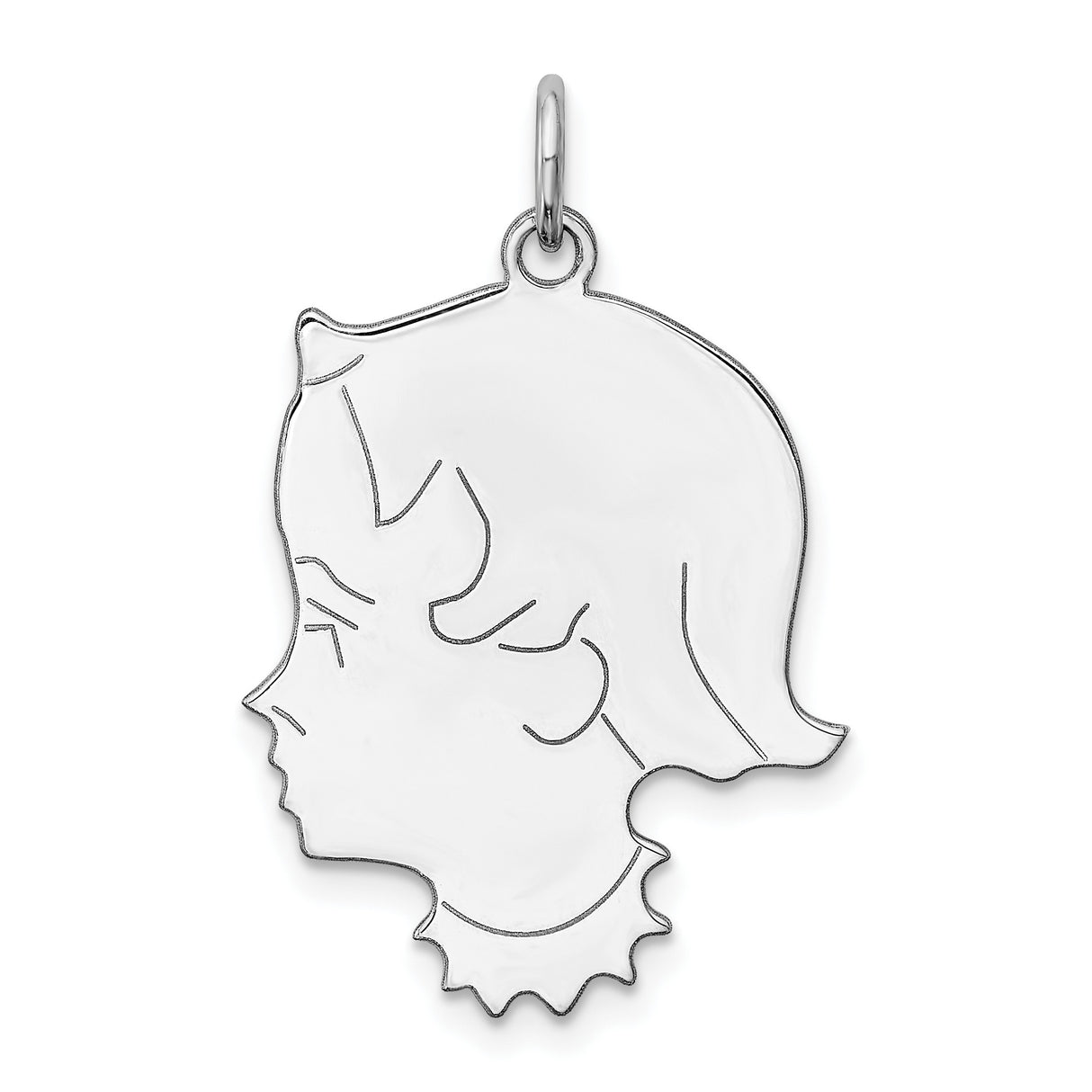 Engravable Girl Polished Front/Satin Back Disc Charm Pendant in Real 925 Sterling Silver
