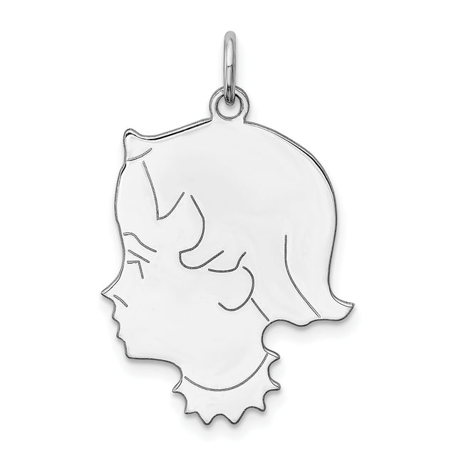 Engravable Girl Polished Front/Satin Back Disc Charm Pendant in Real 925 Sterling Silver