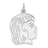 Engravable Girl Polished Front/Satin Back Disc Charm Pendant in Real 925 Sterling Silver