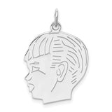 Engravable Boy Polished Front/Satin Back Disc Charm Pendant in Real 925 Sterling Silver