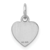 Engravable Heart Polished Front/Satin Back Disc Charm Pendant in Real 925 Sterling Silver
