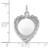 Engravable Heart Polished Front/Satin Back Disc Charm Pendant in Real 925 Sterling Silver
