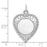 Engravable Heart Polished Front/Satin Back Disc Charm Pendant in Real 925 Sterling Silver