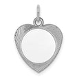 Engravable Heart Polished Front/Satin Back Disc Charm Pendant in Real 925 Sterling Silver
