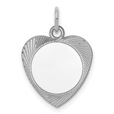 Engravable Heart Polished Front/Satin Back Disc Charm Pendant in Real 925 Sterling Silver