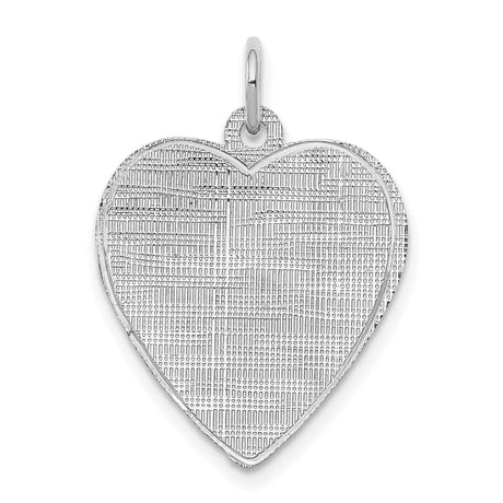 Engravable Heart Patterned Polished Front/Satin Back Disc Charm Pendant in Real 925 Sterling Silver