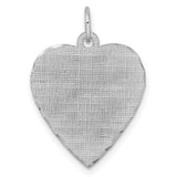 Engravable Heart Patterned Polished Front/Satin Back Disc Charm Pendant in Real 925 Sterling Silver