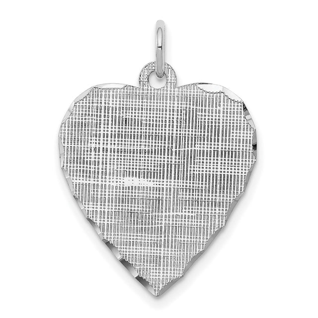 Engravable Heart Patterned Polished Front/Satin Back Disc Charm Pendant in Real 925 Sterling Silver