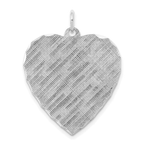 Engravable Heart Patterned Polished Front/Satin Back Disc Charm Pendant in Real 925 Sterling Silver