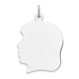 Engravable Girl Polished Front/Satin Back Disc Charm Pendant in Real 925 Sterling Silver