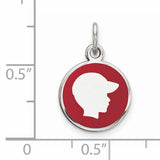 Sterling Silver Boy Silhouette Pendant with Red Enamel Background, Motherhood Charm