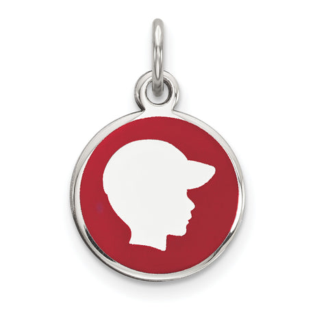 Sterling Silver Boy Silhouette Pendant with Red Enamel Background, Motherhood Charm